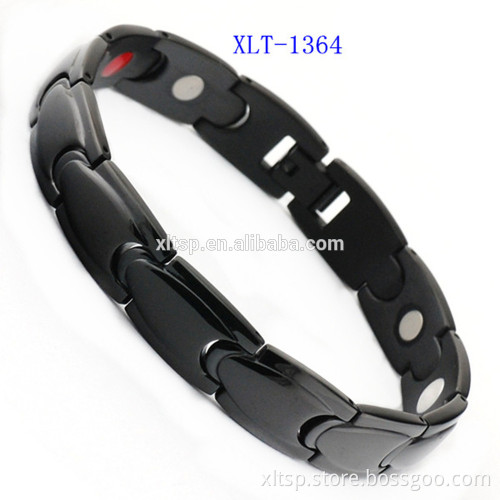 Full black plated men 's 4 in 1 bio magnet titanium bracelet